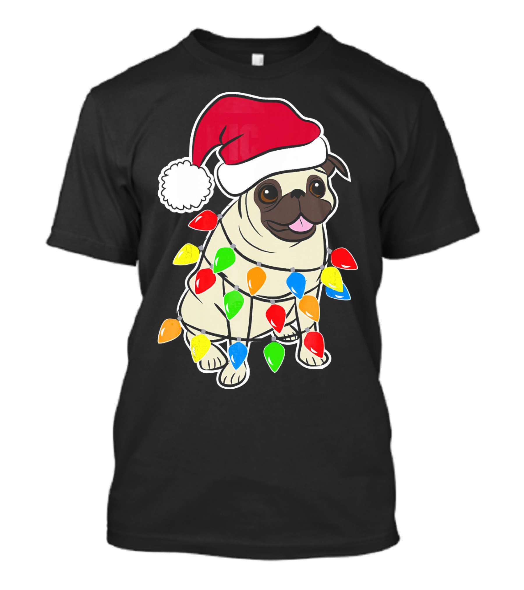 Christmas Pug Santa Pug With Festive Lights And Santa Hat T-Shirt