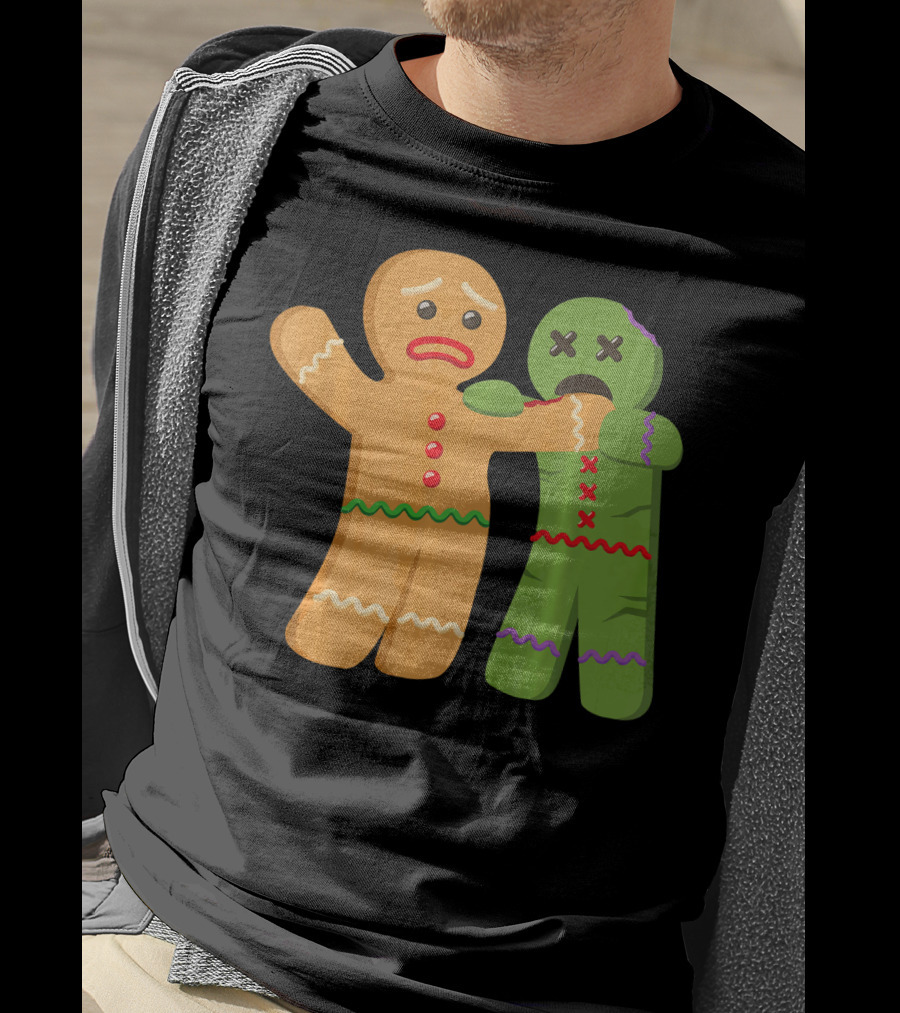 Gingerbread Zombie Funny Biting Cookie Humor Halloween T-Shirt