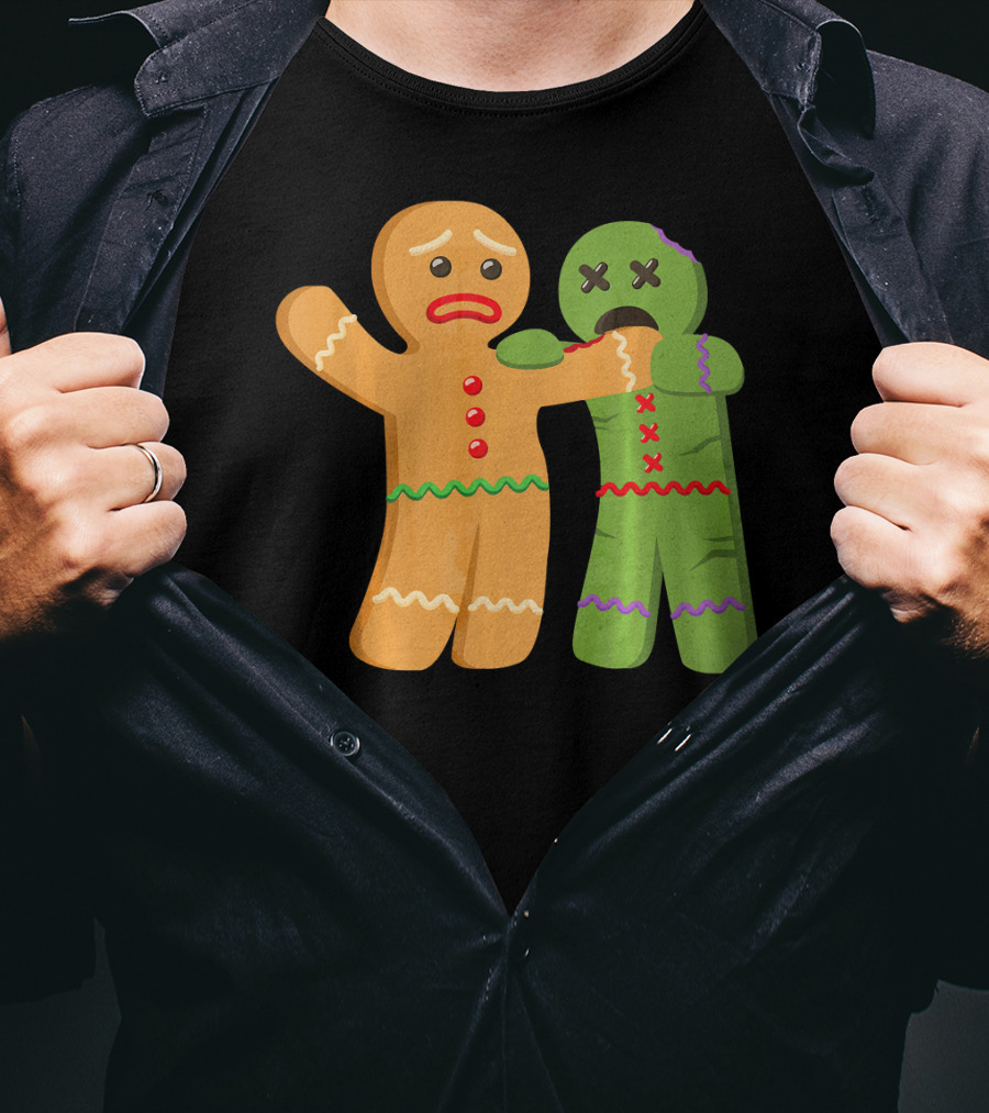 Gingerbread Zombie Funny Biting Cookie Humor Halloween T-Shirt