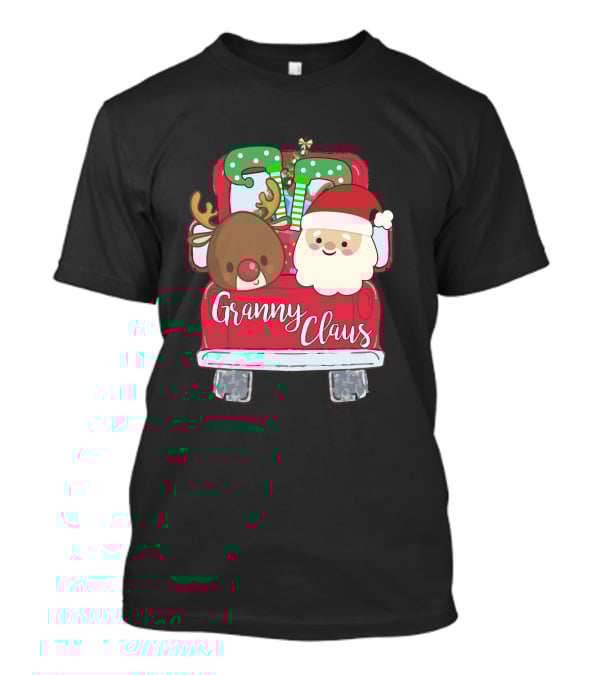Granny Claus Santa And Reindeer In Christmas Car With Gifts T-Shirt