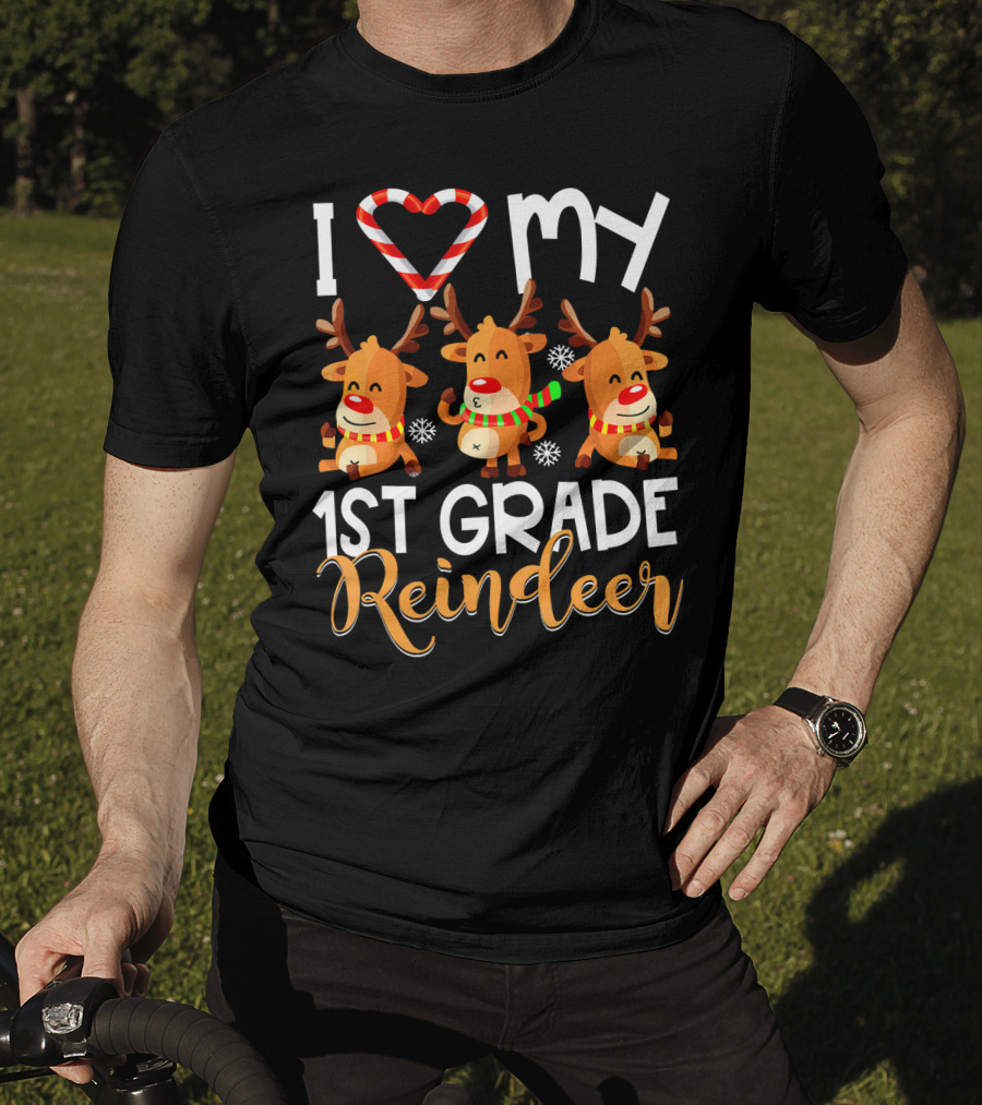I Love My 1st Grade Reindeer With Candy Cane Heart T-Shirt