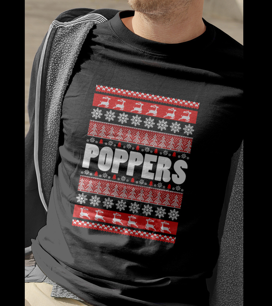 POPPERS Reindeer Christmas Snowflakes Trees Grandpa T-Shirt