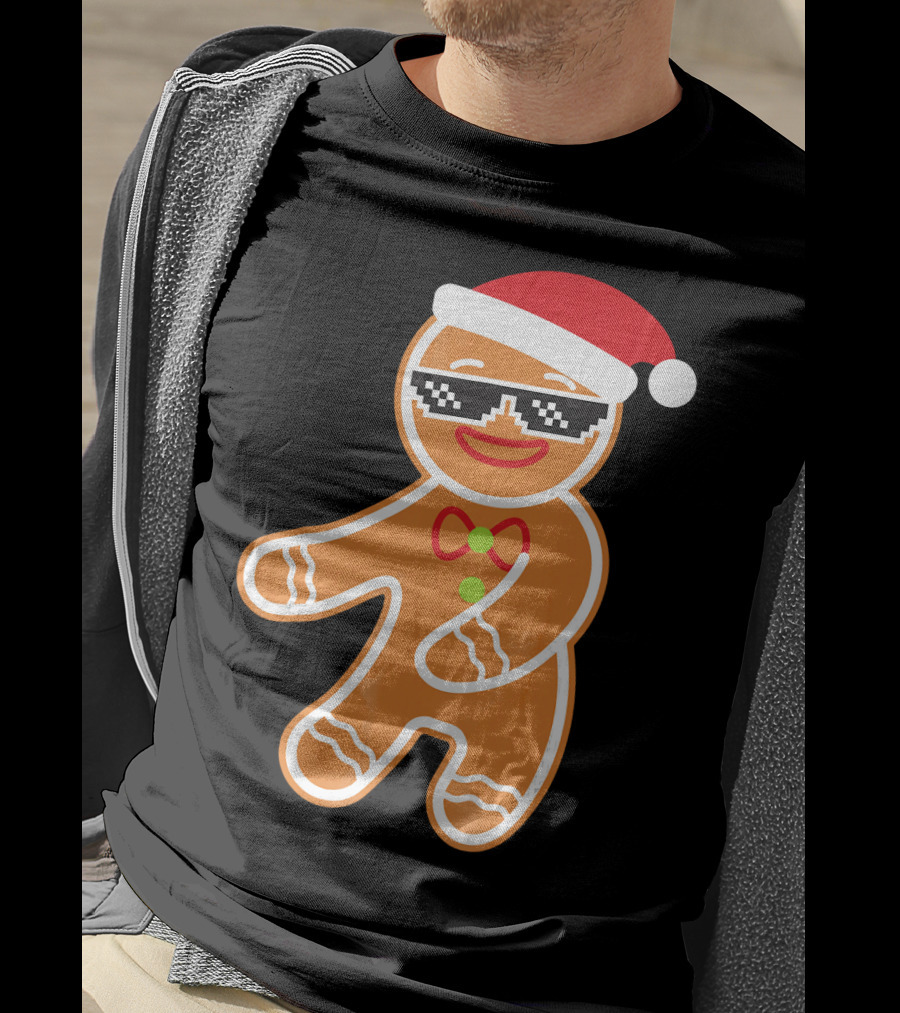 Flossing Gingerbread With Santa Hat And Sunglasses T-Shirt