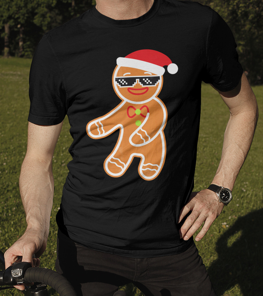 Flossing Gingerbread With Santa Hat And Sunglasses T-Shirt
