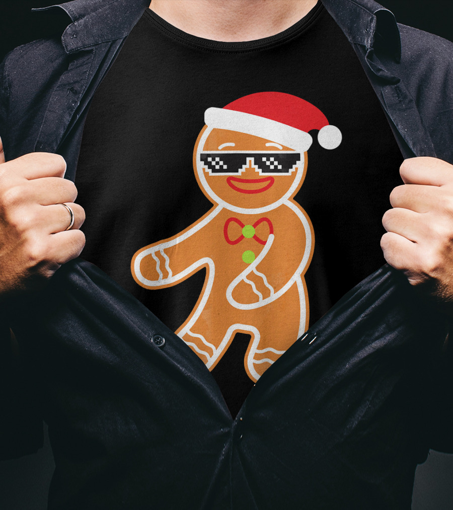 Flossing Gingerbread With Santa Hat And Sunglasses T-Shirt