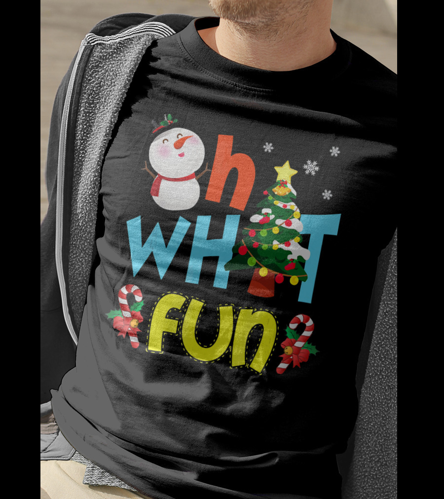 Oh What Fun Christmas Tree Snowman Candy Canes T-Shirt