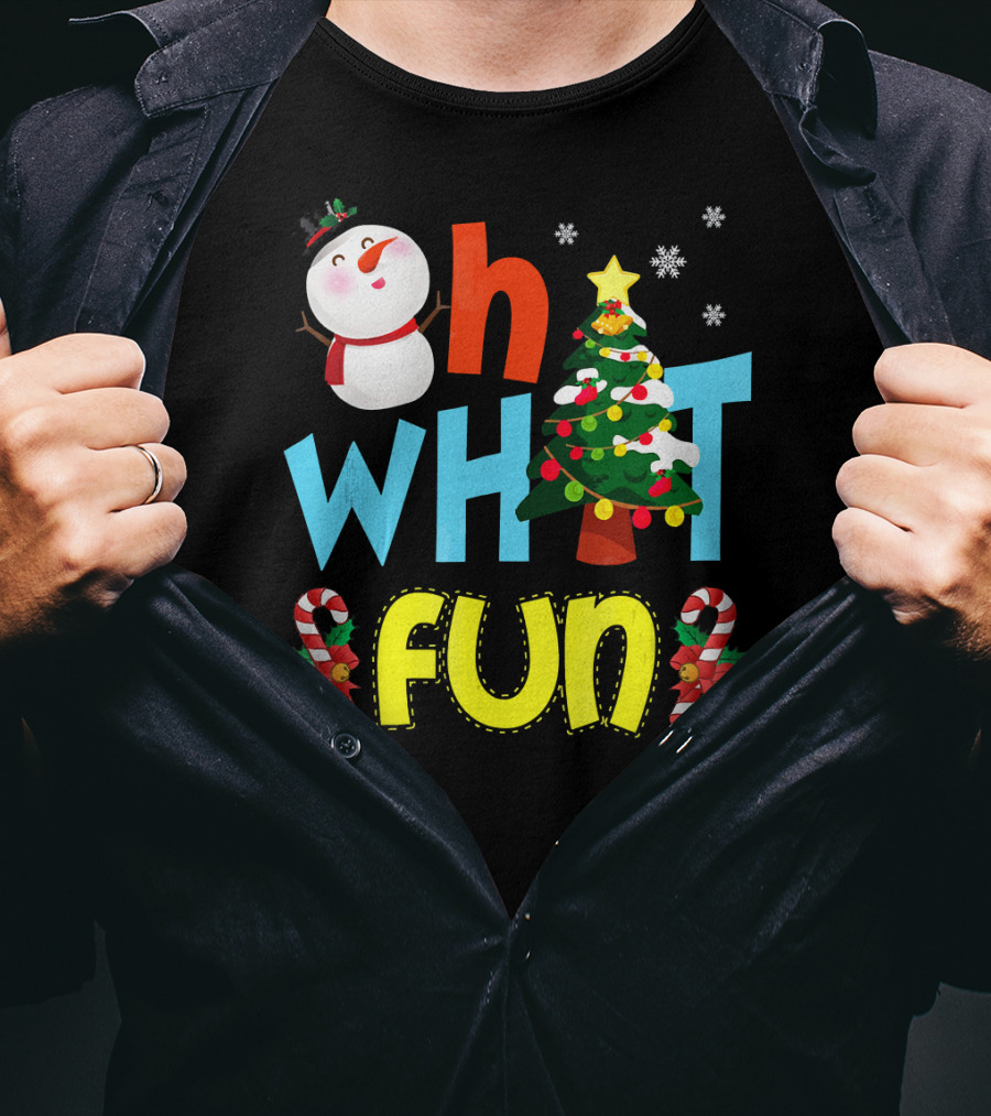 Oh What Fun Christmas Tree Snowman Candy Canes T-Shirt