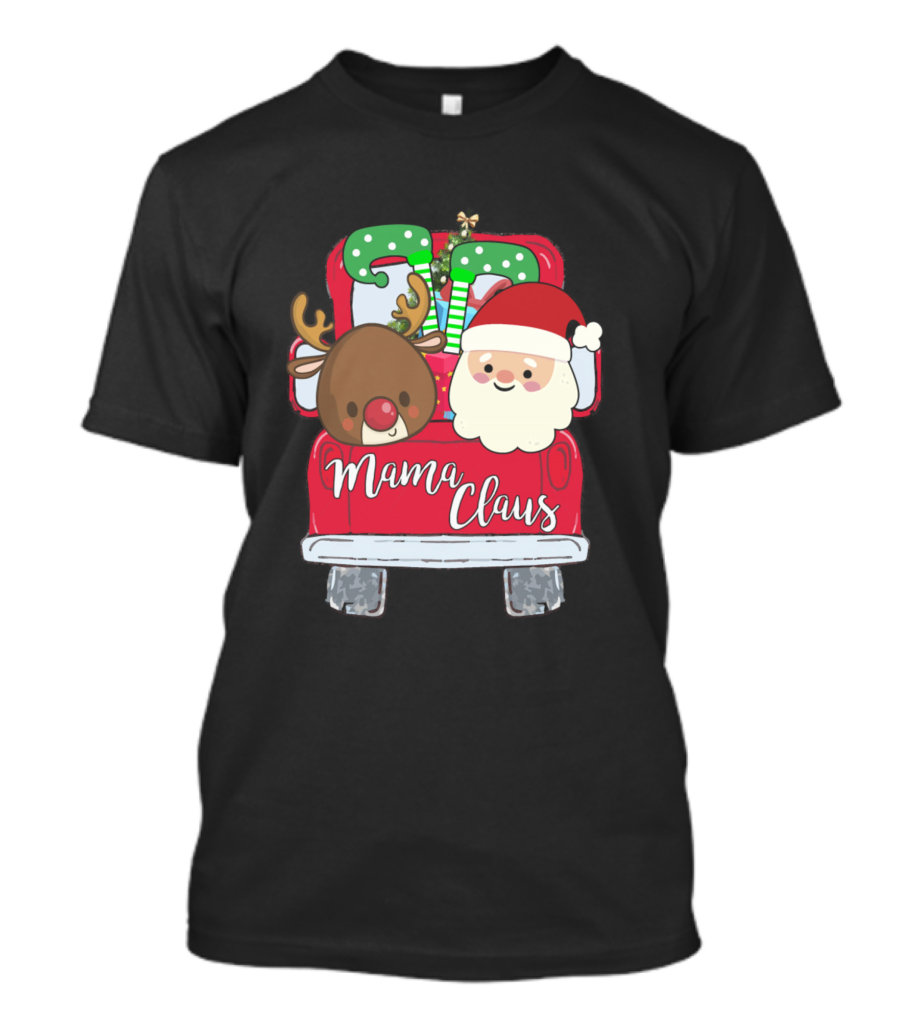 Mama Claus Funny Christmas Car With Santa And Reindeer T-Shirt