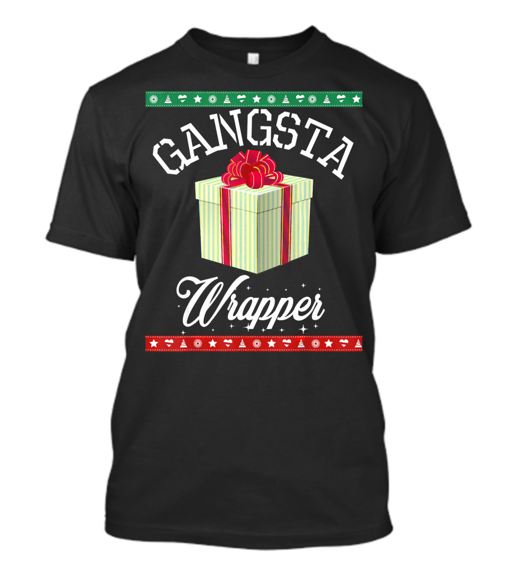 Gangsta Wrapper Funny Christmas Present With Gift Box And Festive Borders T-Shirt