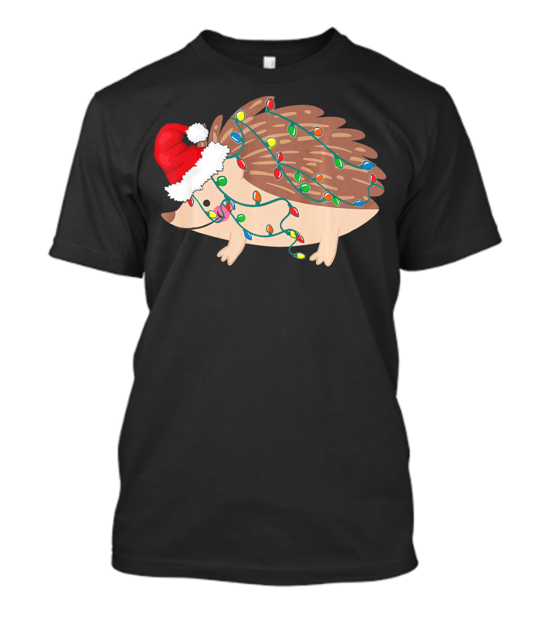 Hedgehog Christmas Lights Funny Santa Hat T-Shirt