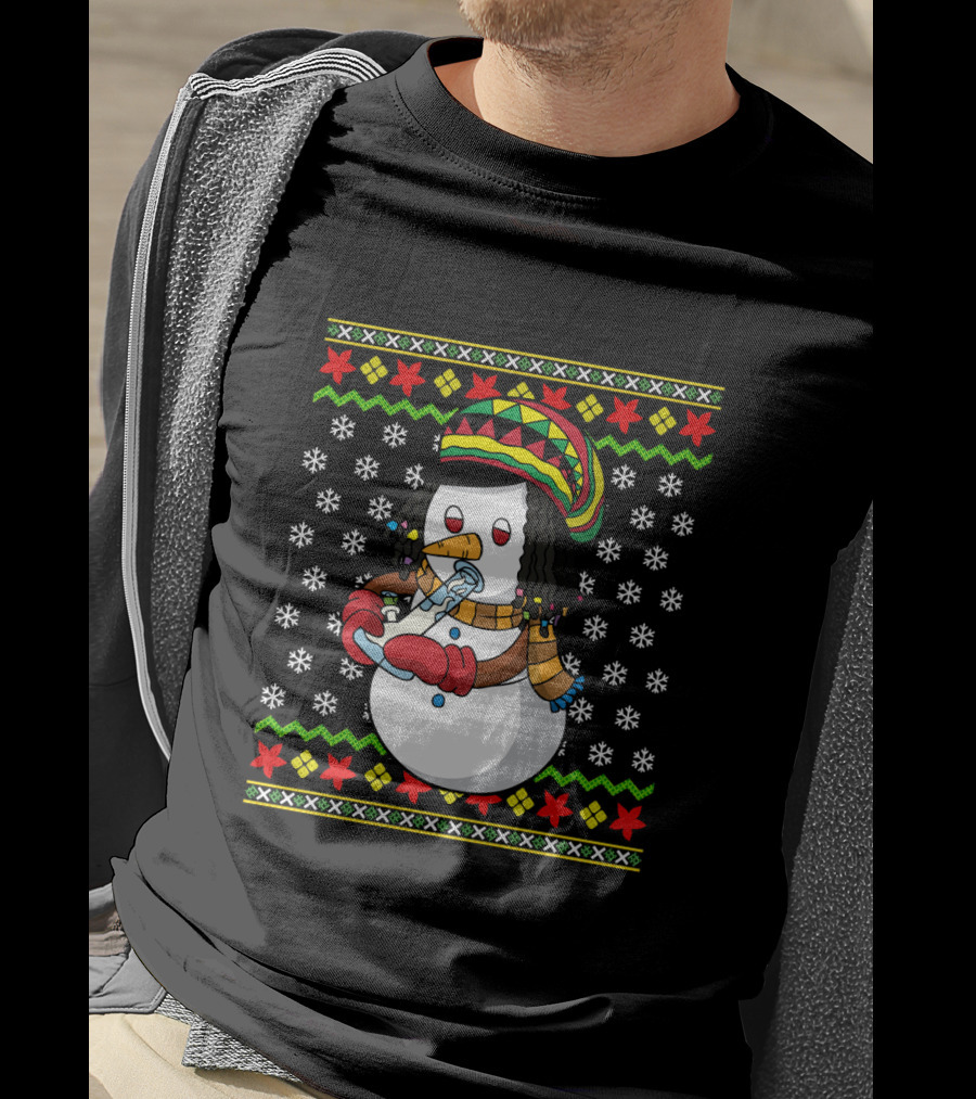 Marijuana Snowman Cannabis Ugly Sweater Rasta T-Shirt