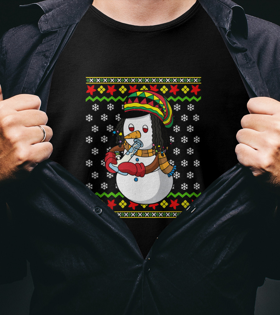Marijuana Snowman Cannabis Ugly Sweater Rasta T-Shirt