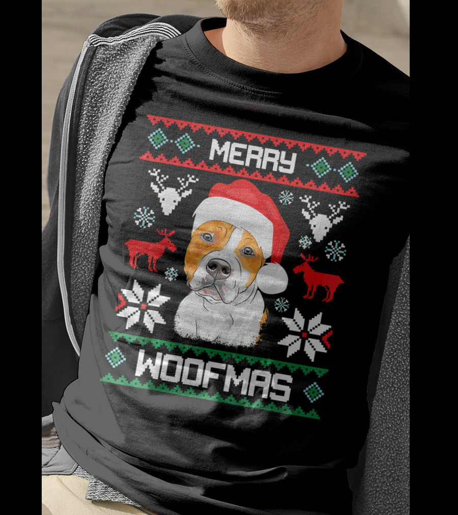 American Staffordshire Terrier Merry Woofmas T-Shirt