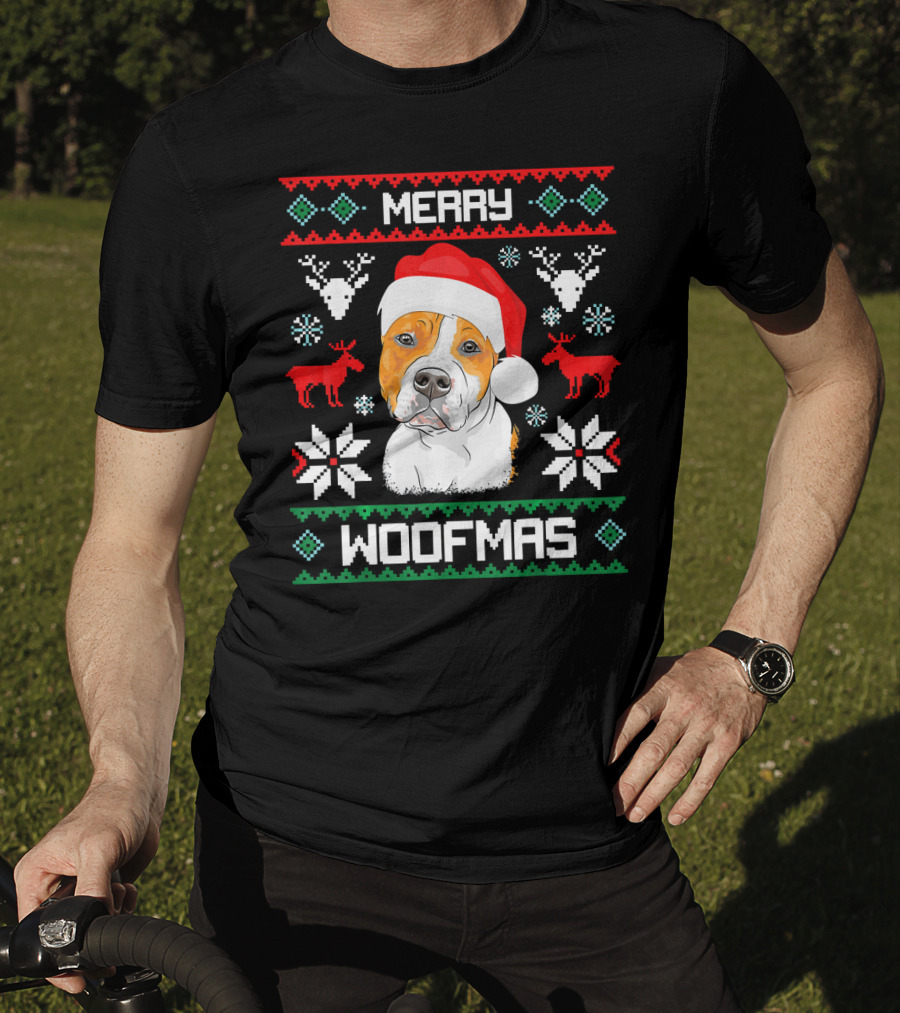 American Staffordshire Terrier Merry Woofmas T-Shirt