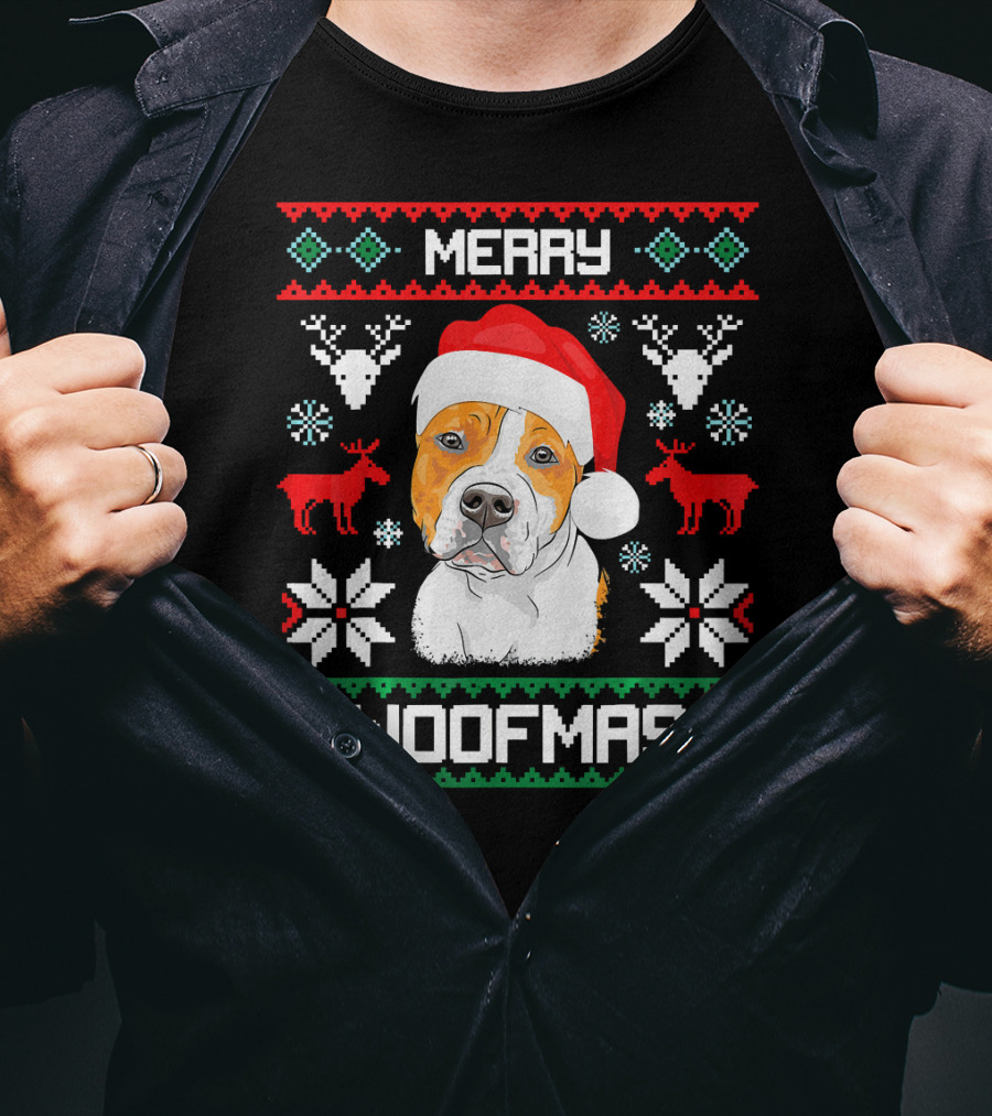 American Staffordshire Terrier Merry Woofmas T-Shirt