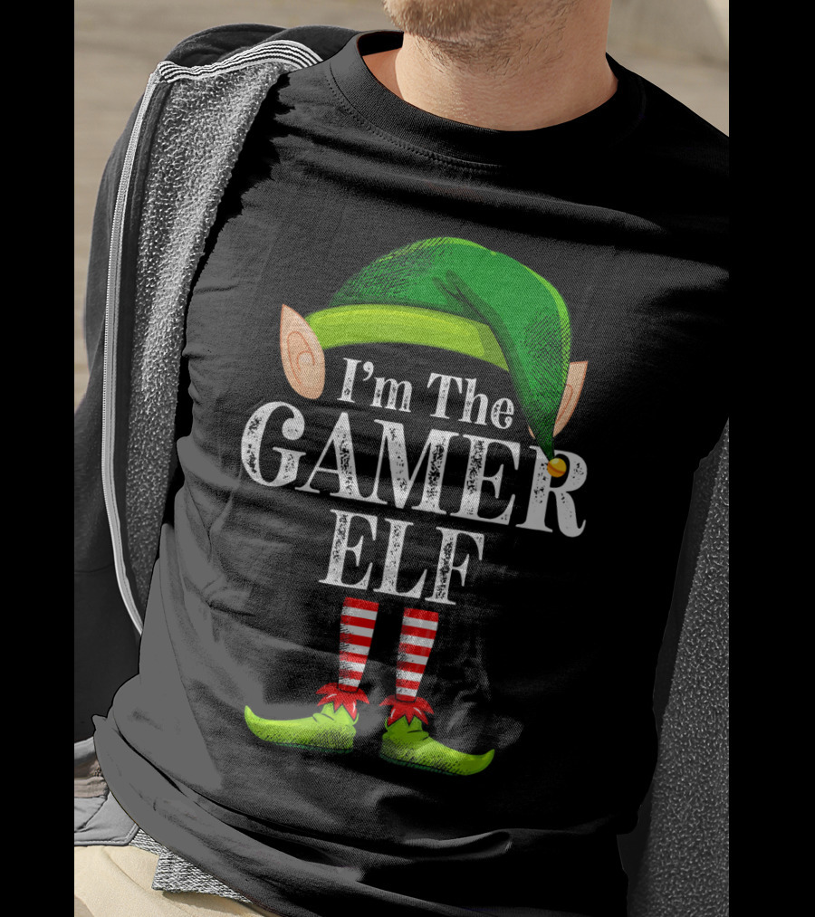 I'm The Gamer Elf Christmas Green Hat Striped Red Socks T-Shirt