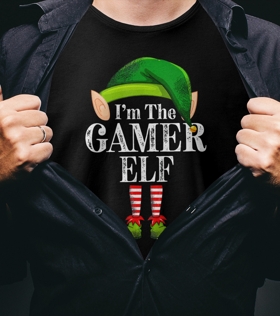 I'm The Gamer Elf Christmas Green Hat Striped Red Socks T-Shirt