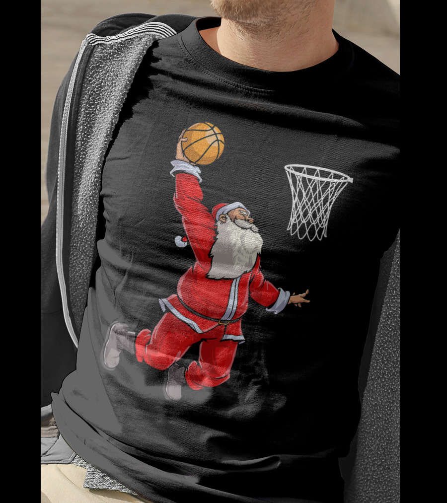 Santa Slam Dunk With Basketball T-Shirt