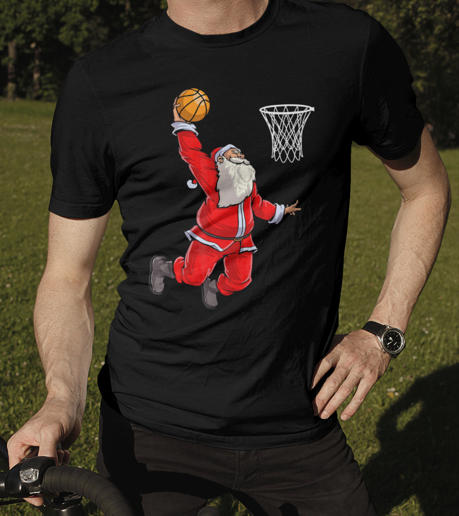 Santa Slam Dunk With Basketball T-Shirt