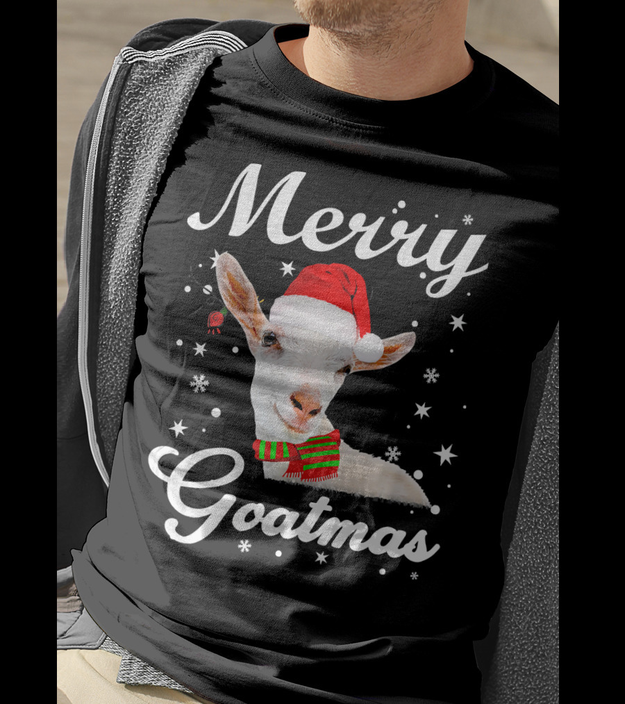 Merry Goatmas Santa Hat Snowflakes Festive Goat T-Shirt