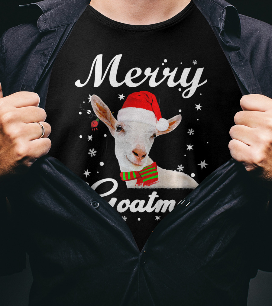 Merry Goatmas Santa Hat Snowflakes Festive Goat T-Shirt