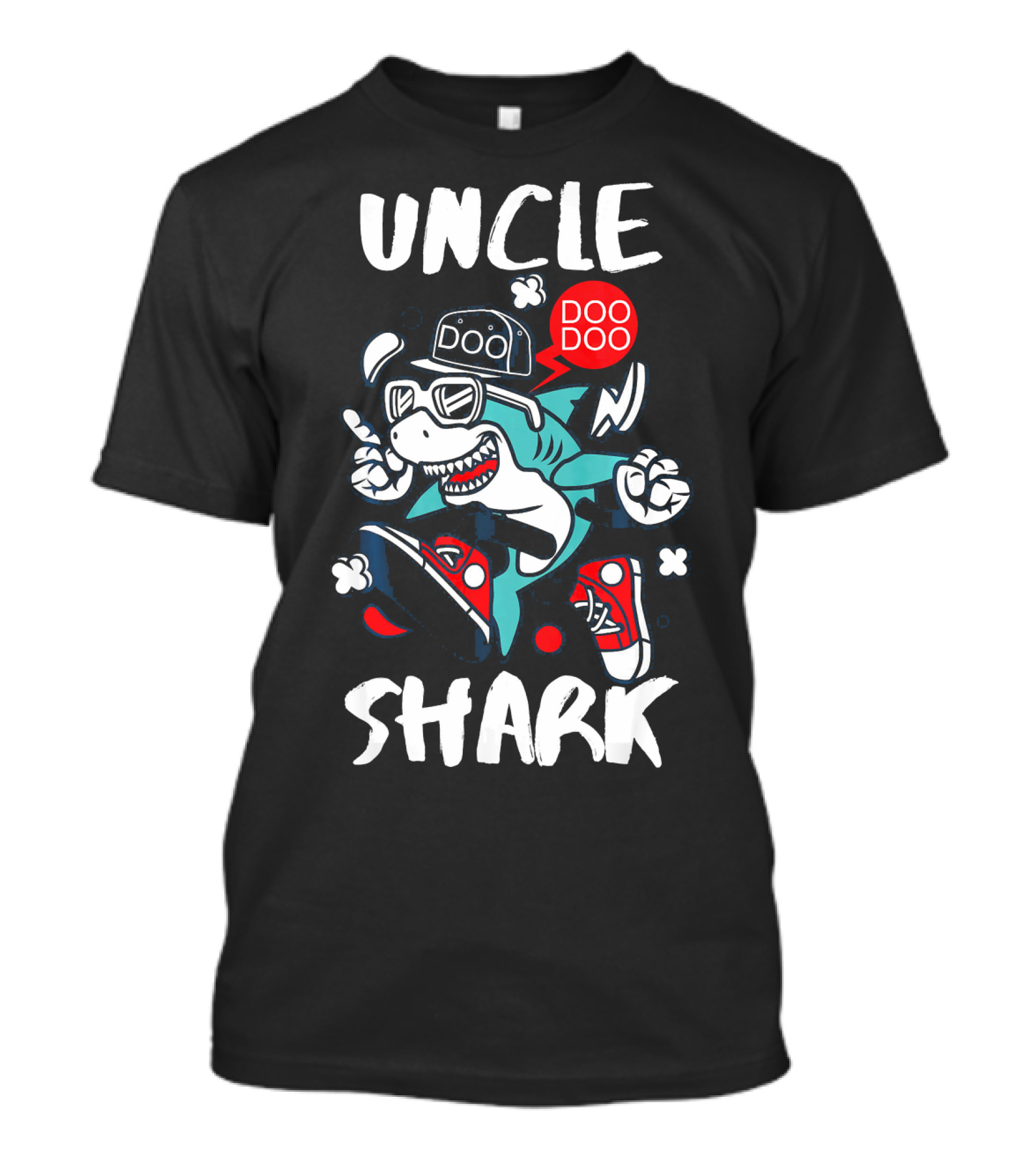 Uncle Shark Doo Doo Best Uncle Hat Sunglasses Sneakers Whimsical T-Shirt