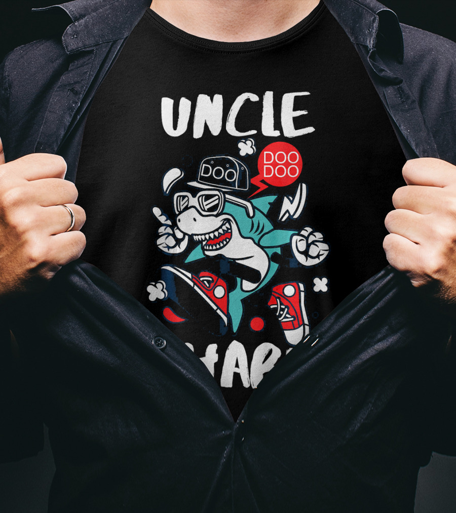 Uncle Shark Doo Doo Best Uncle Hat Sunglasses Sneakers Whimsical T-Shirt