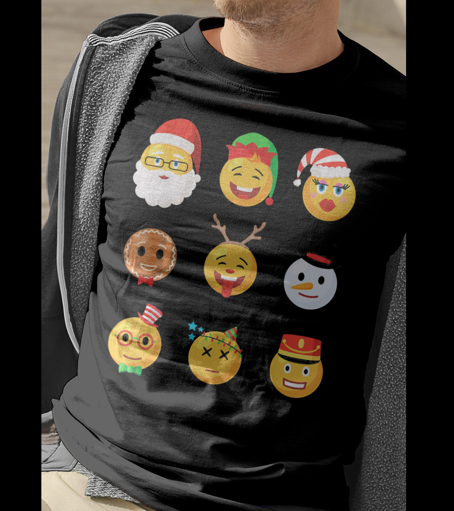Christmas Emoji Faces Ugly Party Santa Reindeer Snowman Gingerbread T-Shirt