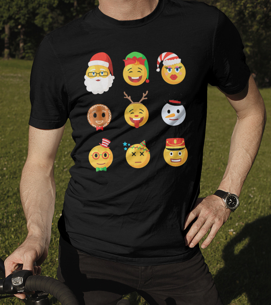 Christmas Emoji Faces Ugly Party Santa Reindeer Snowman Gingerbread T-Shirt