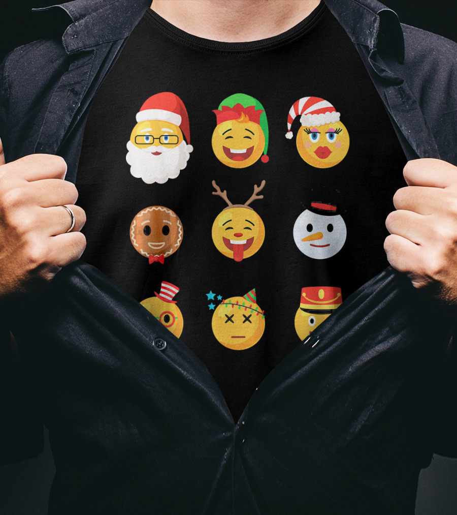 Christmas Emoji Faces Ugly Party Santa Reindeer Snowman Gingerbread T-Shirt