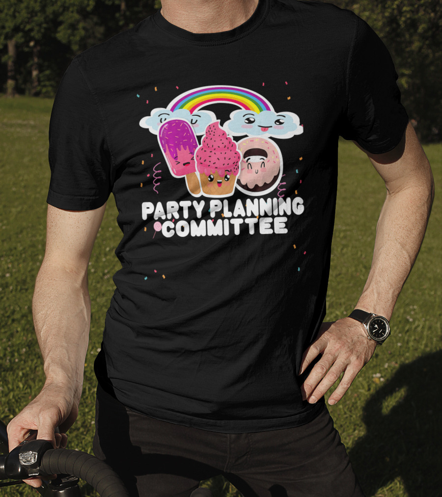 Party Planning Committee Ice Cream Donut Rainbow Clouds Fun T-Shirt