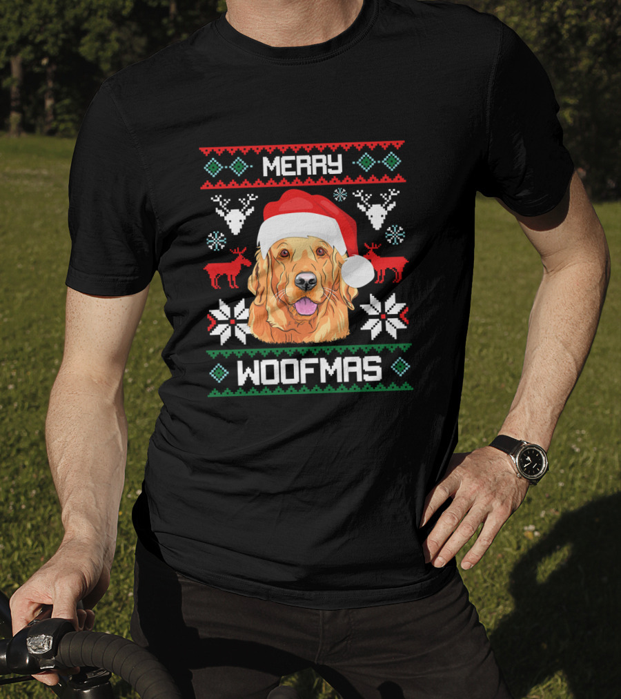 Golden Retriever Merry Woofmas Santa Hat Christmas Reindeer T-Shirt
