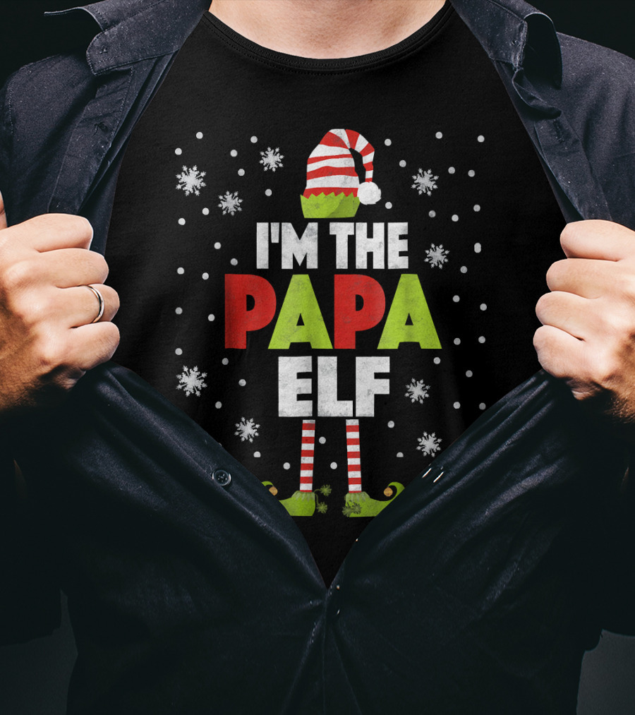I'm The Papa Elf Christmas Snowflakes Stripe Hat And Boots T-Shirt