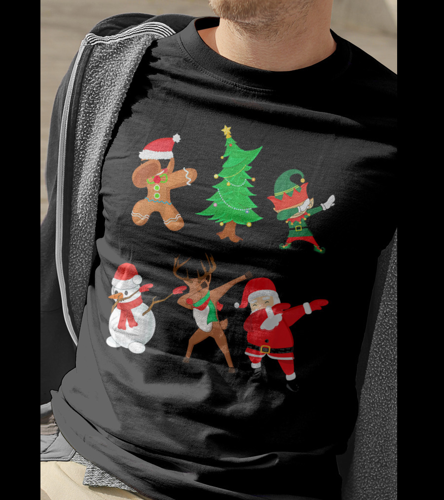 Funny Dabbing Christmas Santa Elf Gingerbread Snowman Reindeer Tree T-Shirt