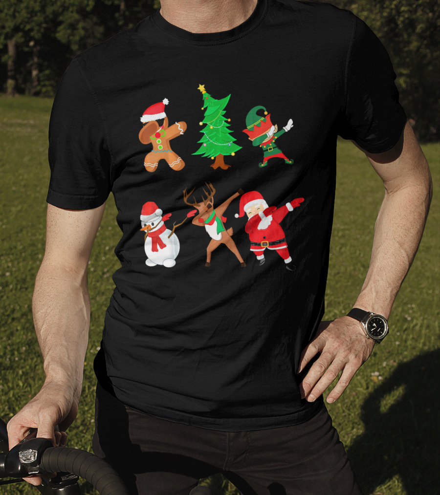 Funny Dabbing Christmas Santa Elf Gingerbread Snowman Reindeer Tree T-Shirt