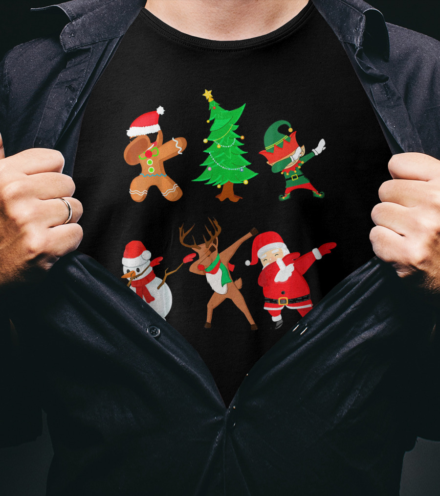 Funny Dabbing Christmas Santa Elf Gingerbread Snowman Reindeer Tree T-Shirt
