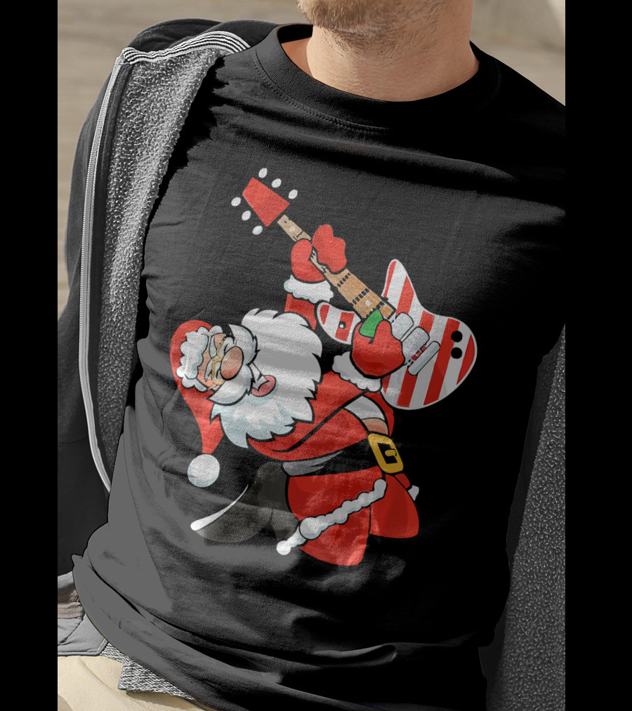 Santa Guitar Player Christmas Music Vintage Rock Holiday T-Shirt