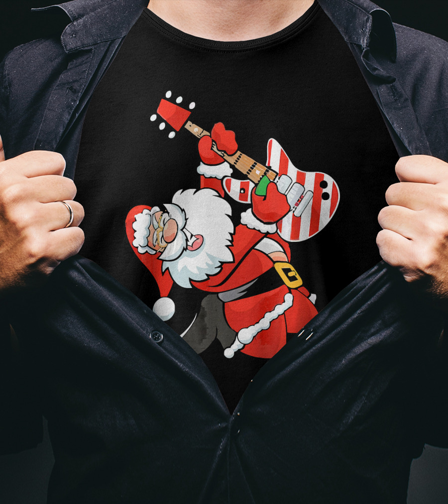 Santa Guitar Player Christmas Music Vintage Rock Holiday T-Shirt