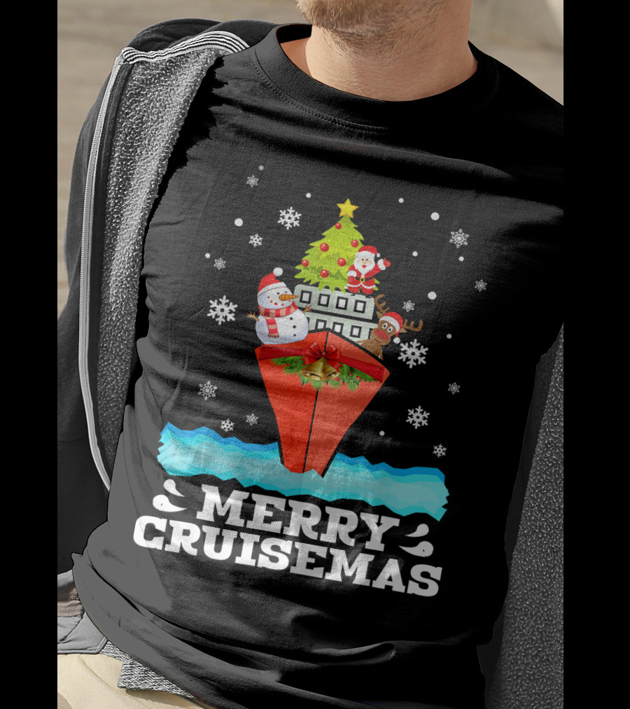 Merry Cruisemas Christmas Cruise With Santa And Snowman Caribbean Holiday T-Shirt