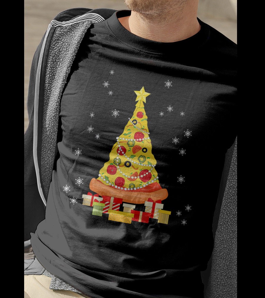 Christmas Tree Pizza With Snowflakes And Gifts T-Shirt
