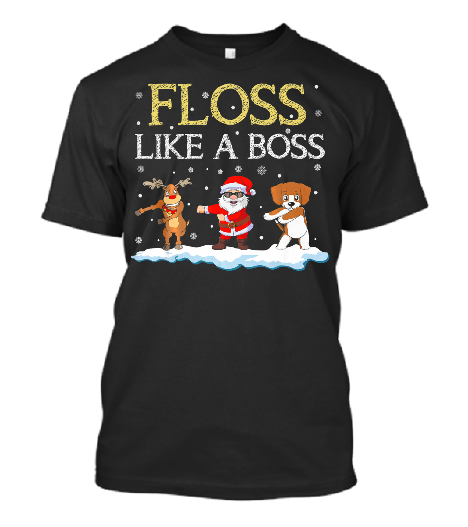 Floss Like A Boss Dancing Santa Beagle Reindeer Christmas T-Shirt