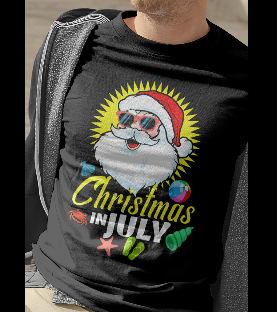 Santa Beach Holiday Christmas In July Fun T-Shirt
