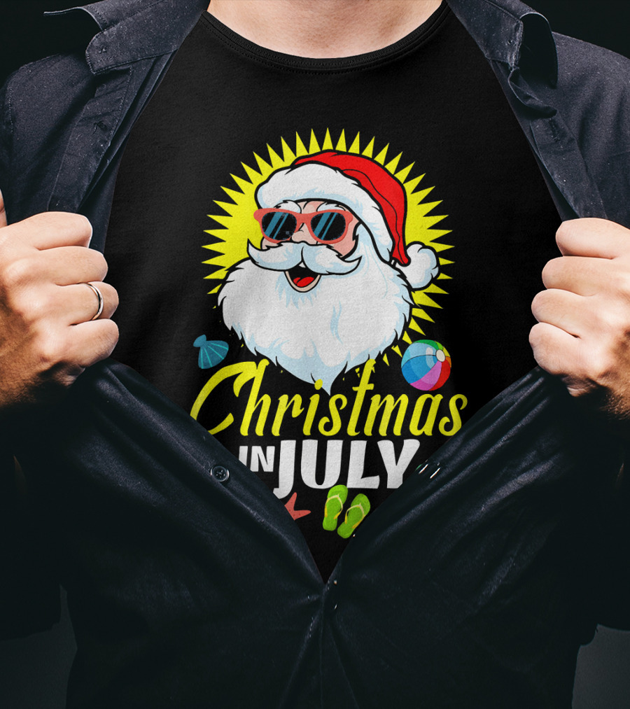 Santa Beach Holiday Christmas In July Fun T-Shirt