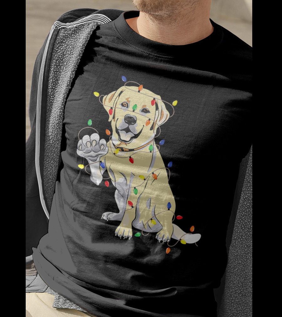 Labrador Retriever Wrapped In Christmas Lights With My Festive Lab T-Shirt
