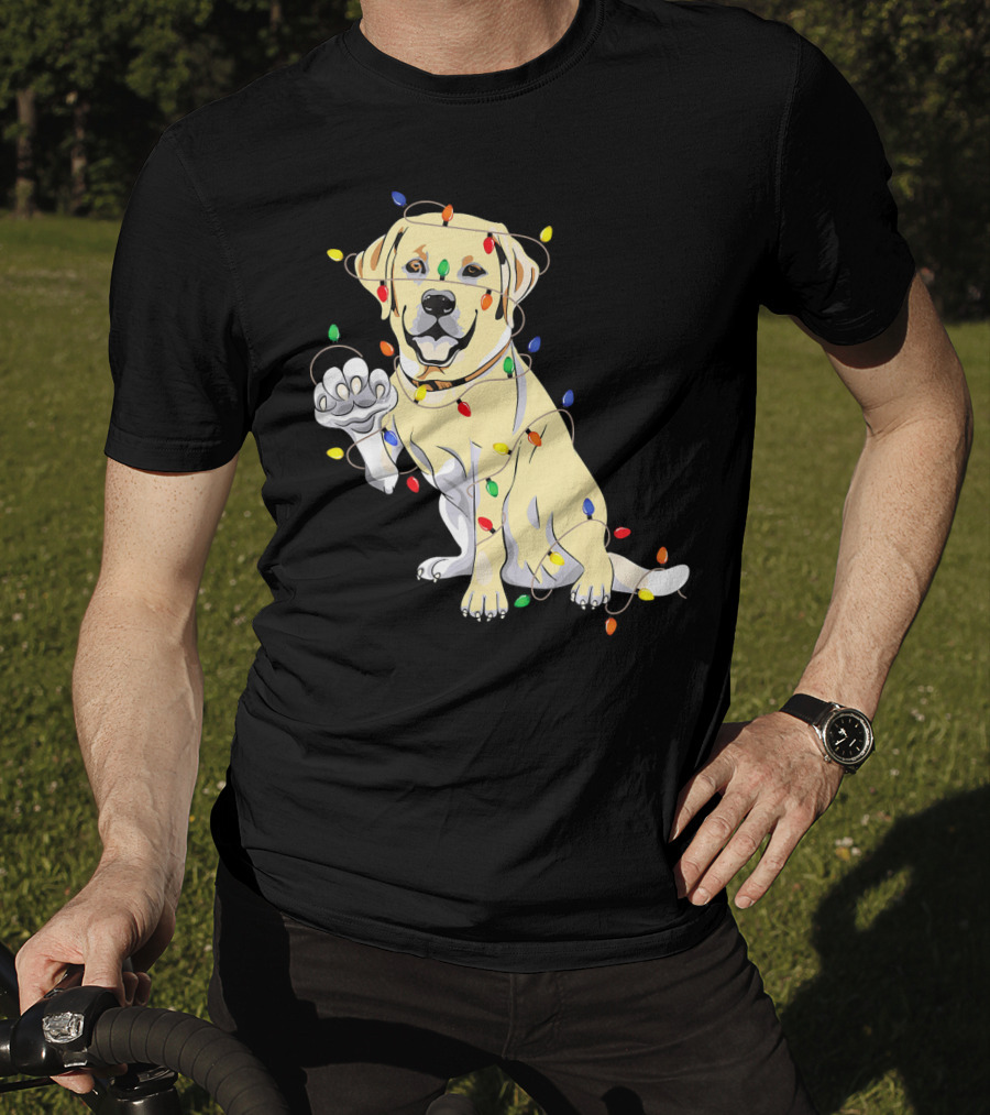 Labrador Retriever Wrapped In Christmas Lights With My Festive Lab T-Shirt