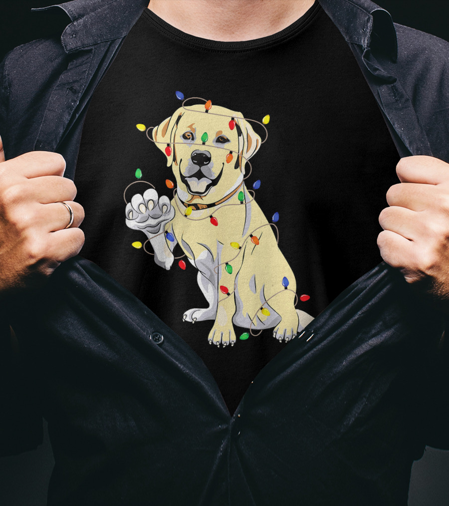 Labrador Retriever Wrapped In Christmas Lights With My Festive Lab T-Shirt