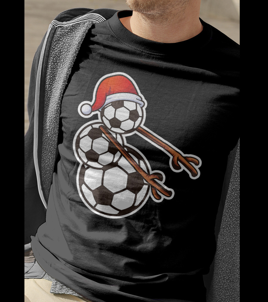 Snowman Floss Soccer Christmas Santa Hat Soccer Ball Snowman T-Shirt