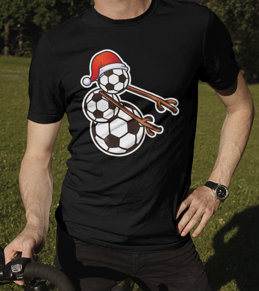 Snowman Floss Soccer Christmas Santa Hat Soccer Ball Snowman T-Shirt