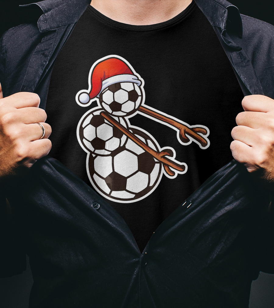 Snowman Floss Soccer Christmas Santa Hat Soccer Ball Snowman T-Shirt