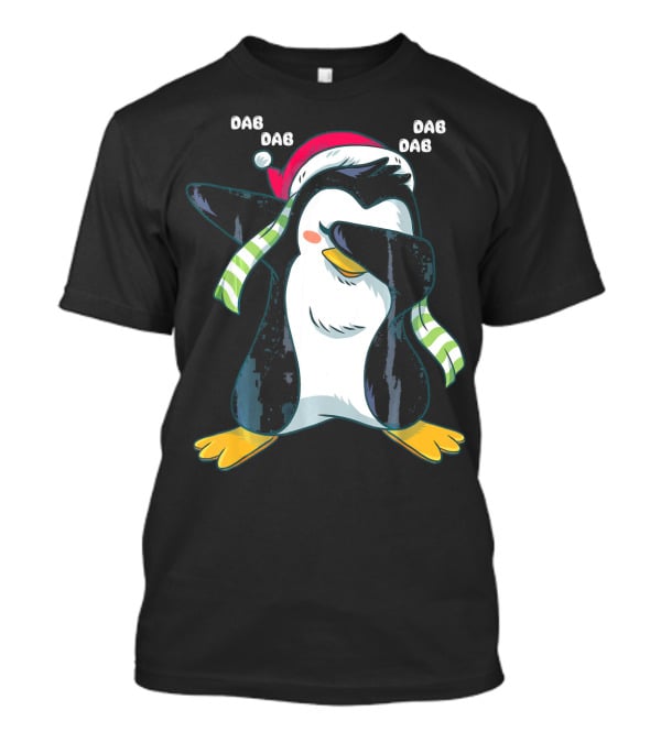 Dab Dab Dab Christmas Penguin Santa Hat And Scarf T-Shirt